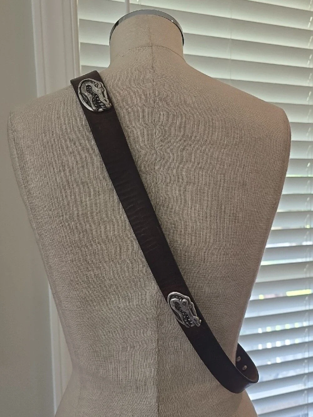 Men's Dark Brown Leather Belt with Alligator Silver-Tone Buckle